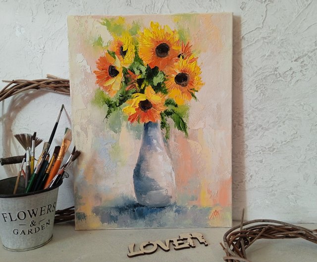 ひまわりの絵の花のアートワークオリジナルの絵画油彩キャンバス