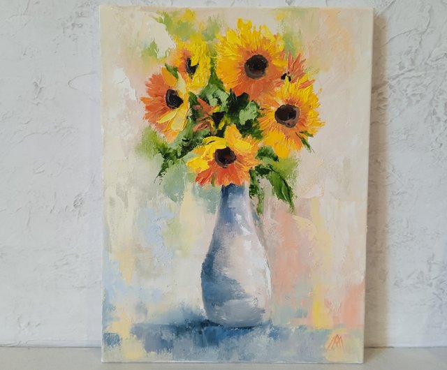 ひまわりの絵の花のアートワークオリジナルの絵画油彩キャンバス