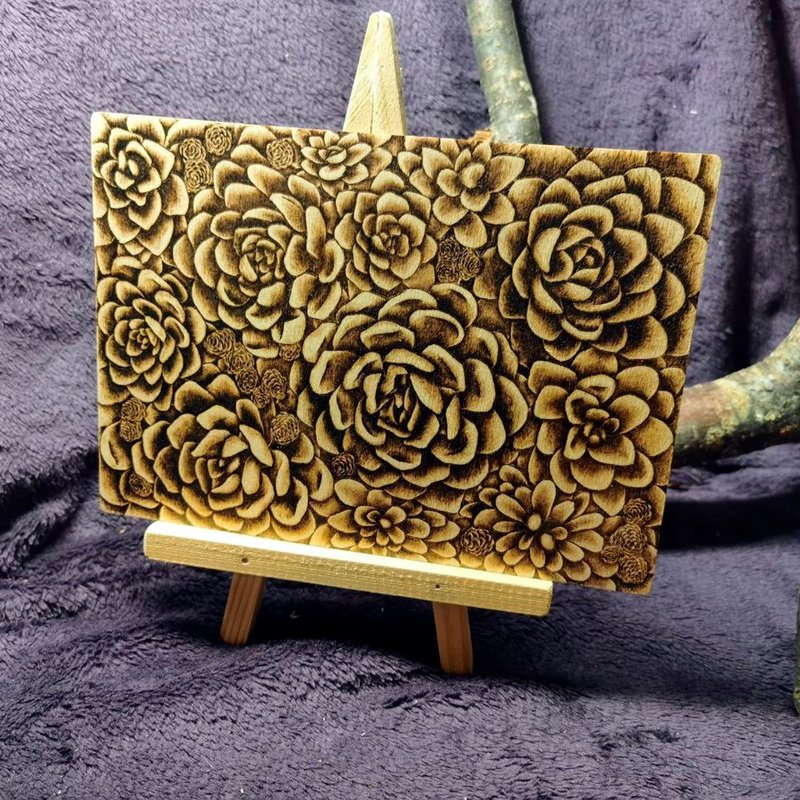 Wodburning Succulent, Stone Rose - 壁貼/牆壁裝飾 - 木頭 咖啡色