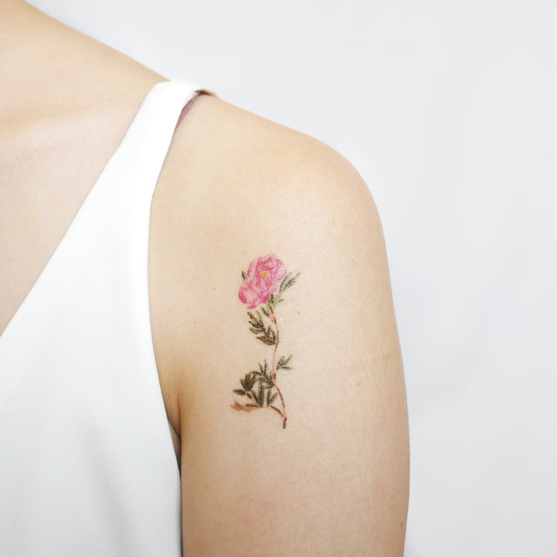 玫瑰花兔子 植物刺青 紋身貼紙 - 紋身貼紙/刺青貼紙 - 紙 粉紅色