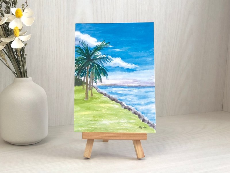 20/ Palm Tree, bycolaa oil pastel postcard - การ์ด/โปสการ์ด - กระดาษ 