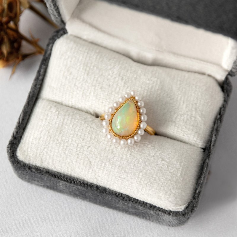 Shizuku Opal Pearl K Gold Ring - แหวนทั่วไป - เครื่องเพชรพลอย สีส้ม