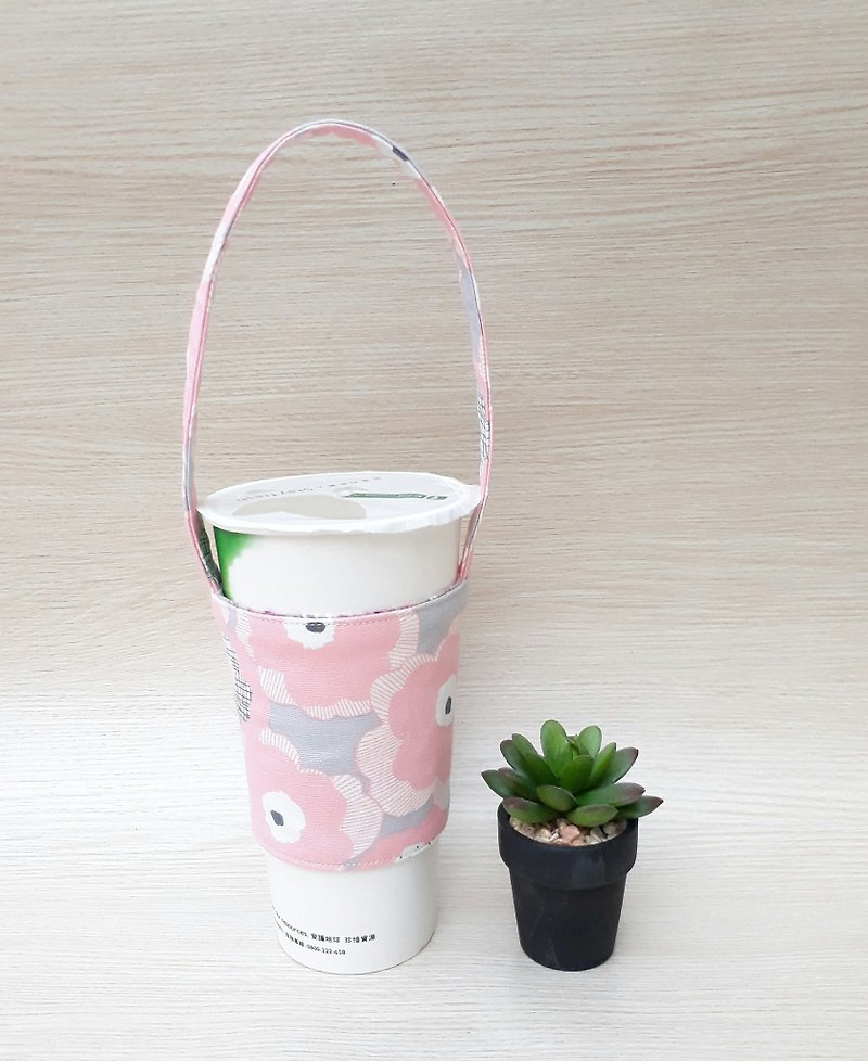 【Beverage bag】flower - Beverage Holders & Bags - Cotton & Hemp Pink