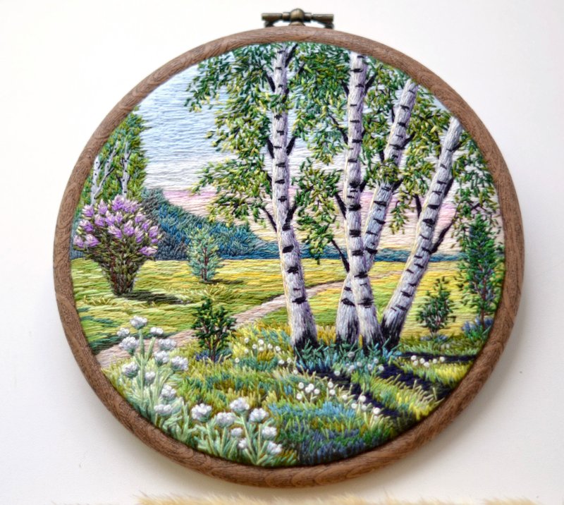 hand embroidery artwork 5.5, thread painting, landscape embroidery art - Wall Décor - Thread Multicolor