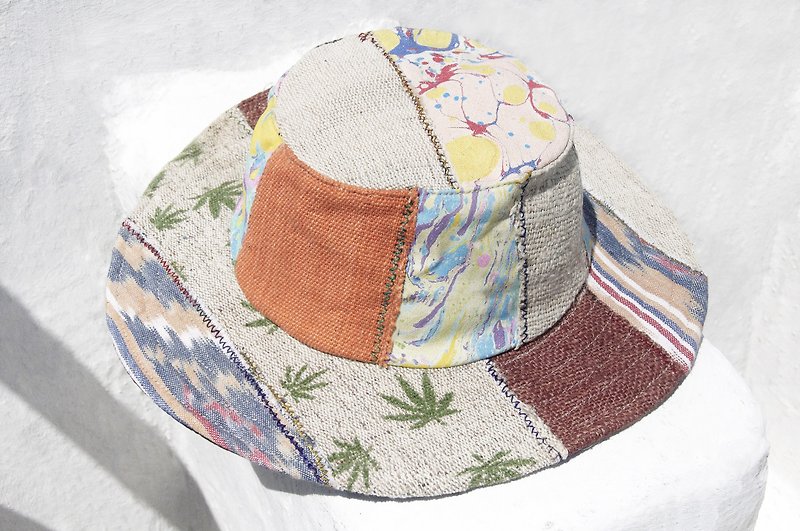 Limited to a national splicing hand-woven cotton hat / knitted hat / fisherman hat / sun hat / straw hat / hand hat / mountaineering hood - green forest linen boho patch - หมวก - ผ้าฝ้าย/ผ้าลินิน หลากหลายสี