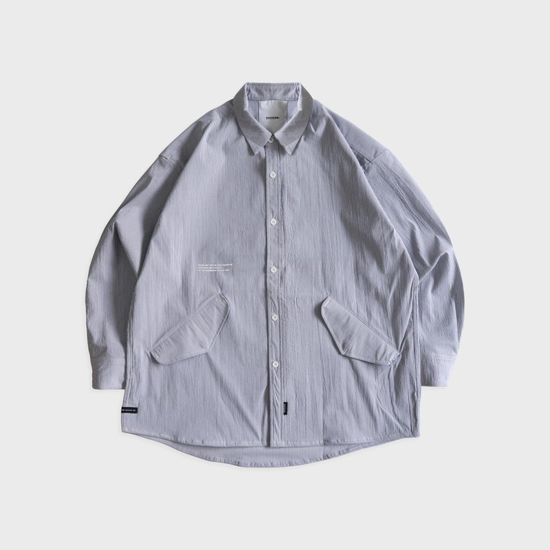 DYCTEAM - Wide striped Patch pocket shirt (blue) - เสื้อเชิ้ตผู้ชาย - วัสดุอื่นๆ สีน้ำเงิน