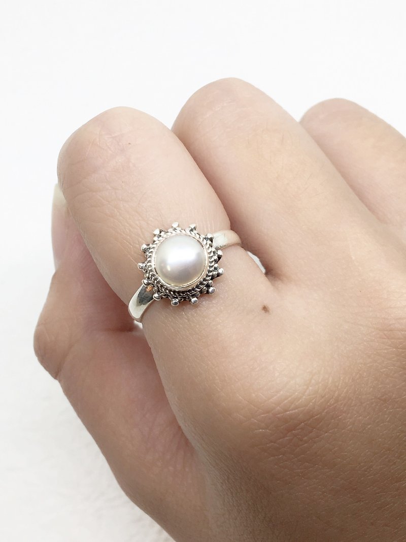 Pearl 925 sterling silver exotic design ring Nepal handmade mosaic production (style 3) - General Rings - Gemstone Silver