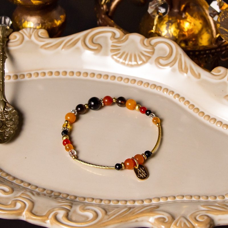 Black orange // C1146-5 orange sun wheel brass bracelet - Bracelets - Gemstone 