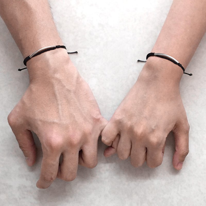 情侶黑色手繩 | 長圓管手鍊 | 純銀手鍊 | 情侶手鍊 (套裝) - 手鍊/手鐲 - 銀 