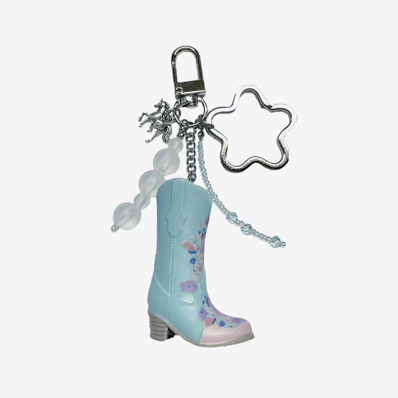 Flower Boots Unicorn Pink Blue Shoes Beaded Keychain Bag Charm Special Gift - 鑰匙圈/鑰匙包 - 其他材質 粉紅色