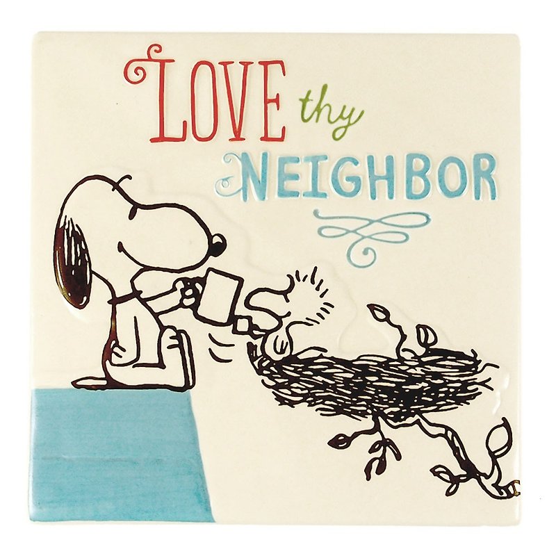 Snoopy Ceramic Tiles-Friendly Neighbor [Hallmark-Peanuts Snoopy Ornaments/Ceramic Tiles] - 置物 - 陶器 ホワイト