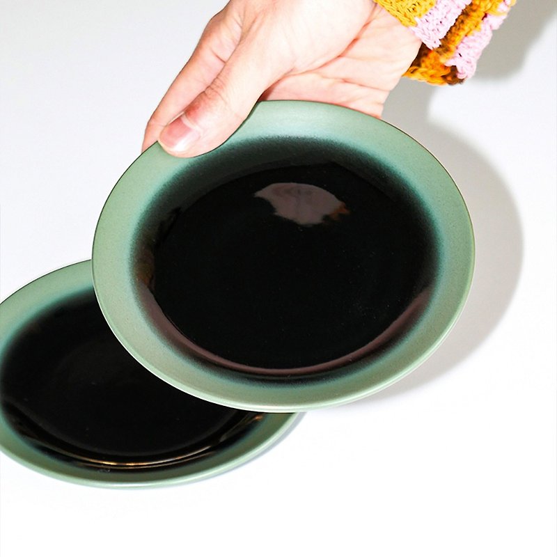Fog mini plate 23:00 (Black/Green) - Small Plates & Saucers - Pottery Green