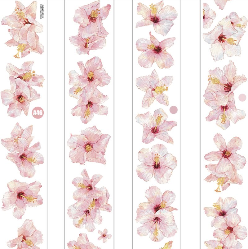 扶桑 明るい気持ち ピンクの花々 PET 和紙膠帶 (kiss-cut) - 紙膠帶/和紙/PET - 其他材質 粉紅色
