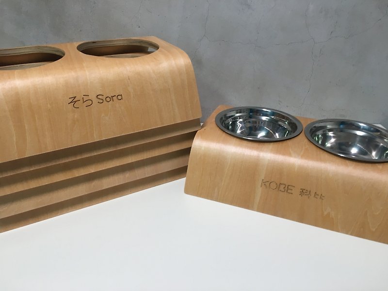 【TAB】 Pet Bowl (with iron bowls) / wood food / wood / hand-made / laser cutting / carving / Shiba Inu / Koji / VIP / sausage / French fight / cat - ชามอาหารสัตว์ - ไม้ 