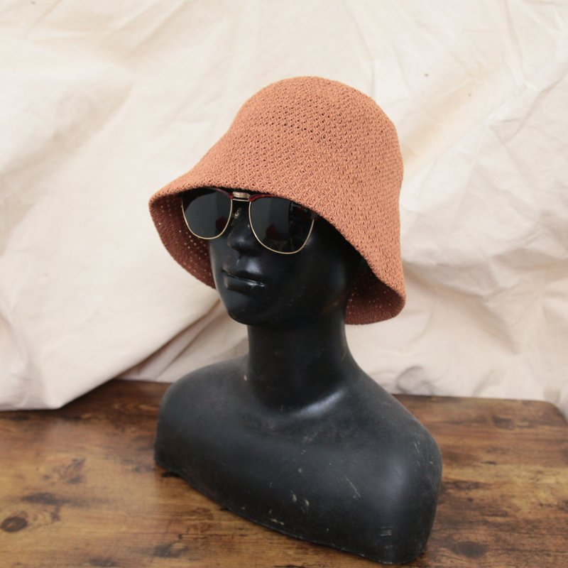 Back to Green:: 戶外漁夫帽 橘紅編織 漁夫帽 d-16//vintage hat - 帽子 - 羊毛 