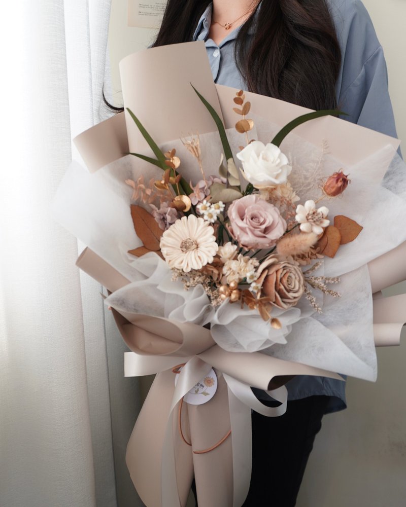 - Earl Gray Milk Tea - Everlasting Flower Bouquet Korean Style Birthday Proposal Outdoor Photography Anniversary - ช่อดอกไม้แห้ง - พืช/ดอกไม้ 