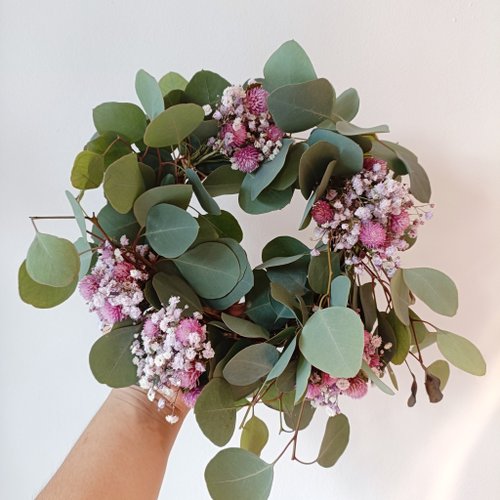 Kinki 手作Studio 秋天尤加利葉花圈交換禮物 結婚捧花永生乾燥花畢業謝師禮物生日