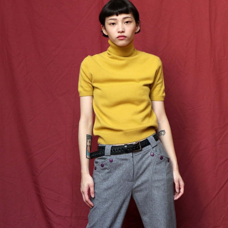 Pumpkin Vintage. Ancient Mustard Yellow Cashmere Cashmere Pullover - Women's Sweaters - Wool 
