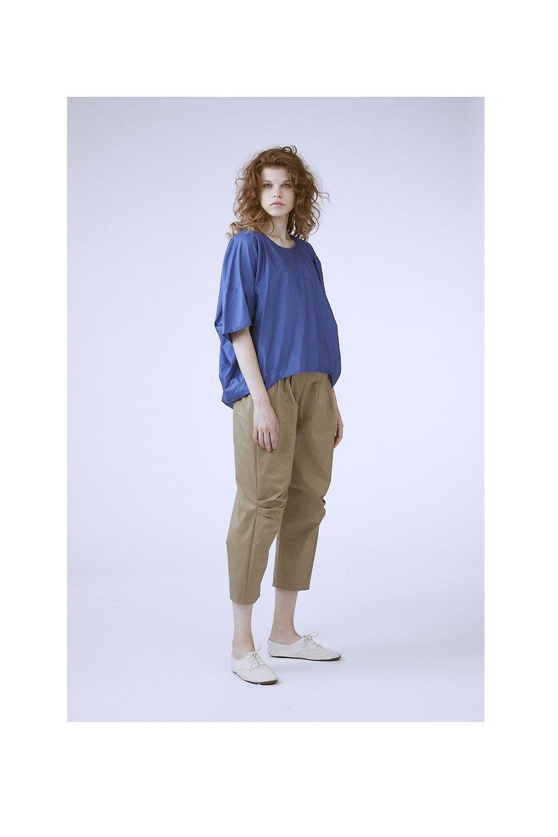 1702E0411 (square cut pants) - กางเกงขายาว - ผ้าฝ้าย/ผ้าลินิน สีกากี