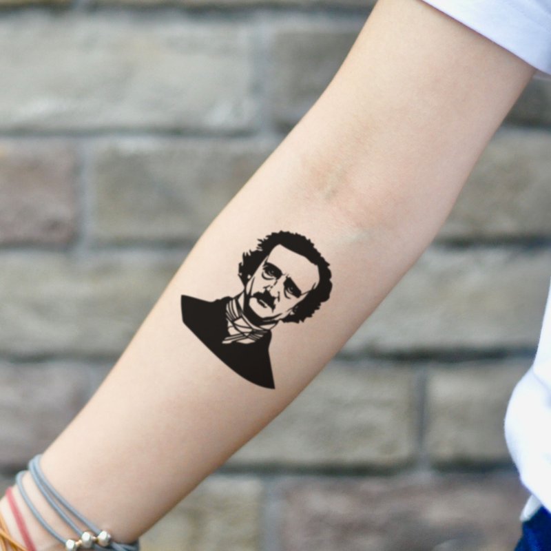 OhMyTat 愛倫坡 Edgar Allan Poe 刺青圖案紋身貼紙 (2 張) - 紋身貼紙/刺青貼紙 - 紙 黑色