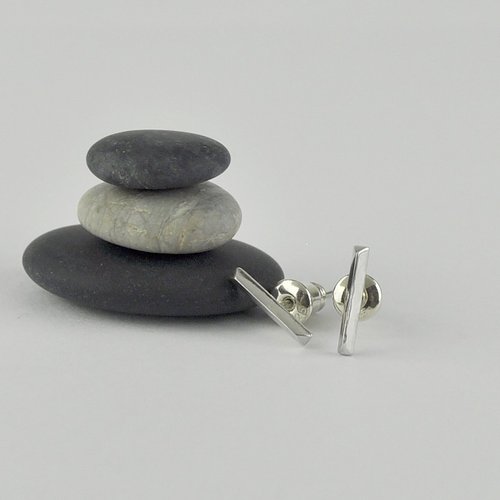 GreenRock Jewelry 一字耳環 純銀 立體三角