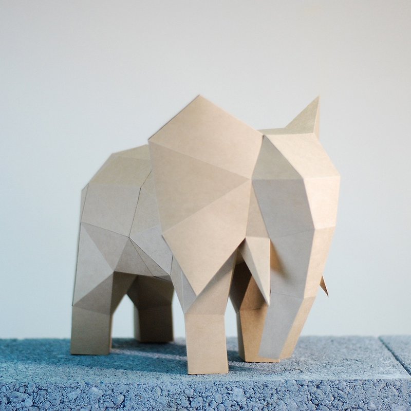 DIY hand-made 3D paper model decoration animal series-elephant (4 colors optional) - ตุ๊กตา - กระดาษ สีกากี