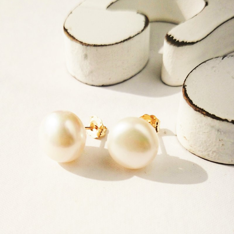 14黃金包金*VERY BIG freshwater pearl 耳環耳針式可変耳夾式 - 耳環/耳夾 - 寶石 白色