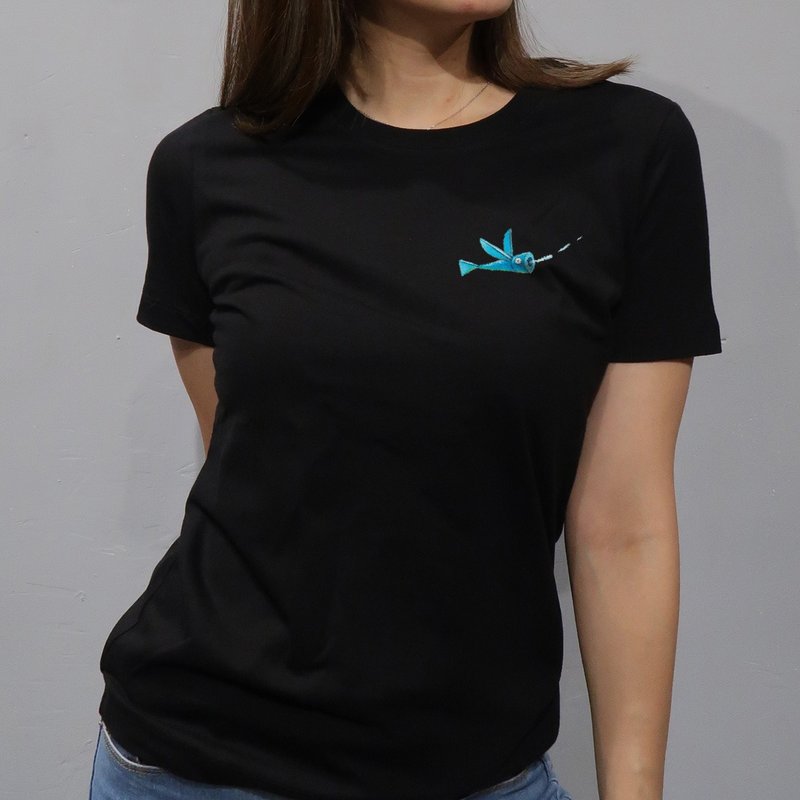 飛魚潮流 T / 插畫風格夏季必備上衣  / 女 - 女 T 恤 - 棉．麻 黑色