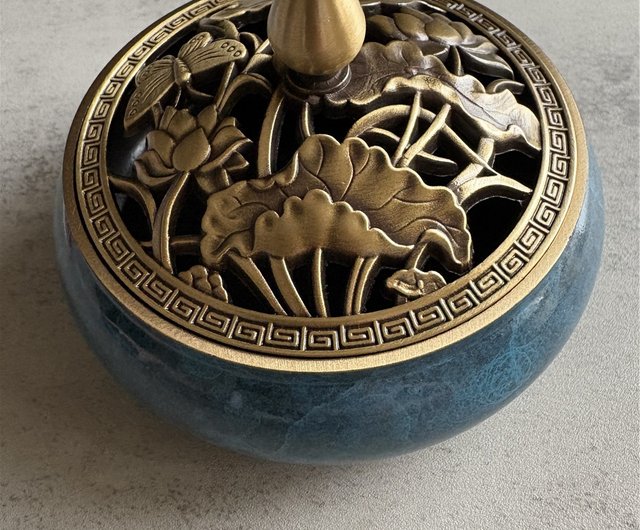 燒藍銅爐薰香爐宣德爐香爐禪意薰香座臥香盤握香盤線香盤kwood｜上景