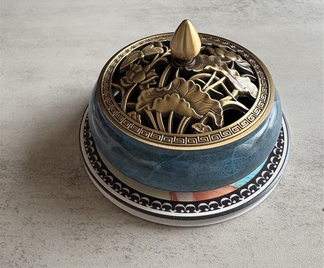 銅器 蘇工 如意三足香炉 宣徳炉線香盤 禅意茶道香炉 装飾品 工芸品 置物 燒藍銅爐薰香爐宣德爐香爐禪意薰香座臥香盤握香盤線香盤kwood