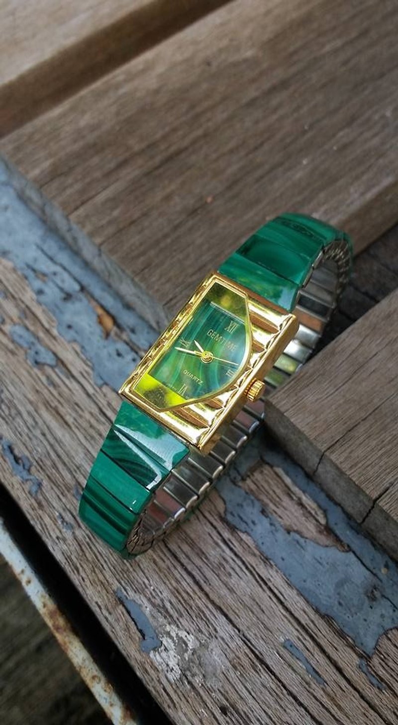 【Lost And Find】Elegant Natural Malachite watch - Women's Watches - Gemstone Green