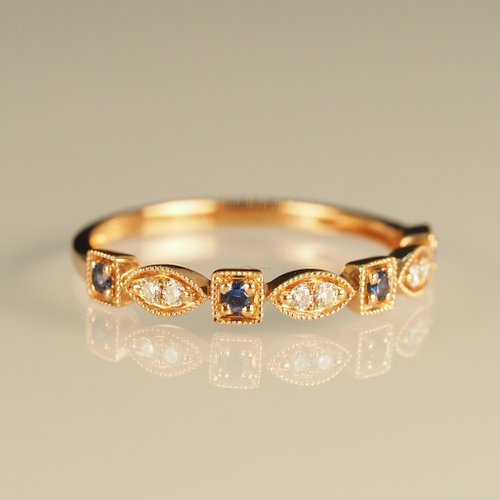 IRIZA Jewellery 18K藍寶石方形及鑽石欖形戒指 18K Gold The Blue Sapphire Squar