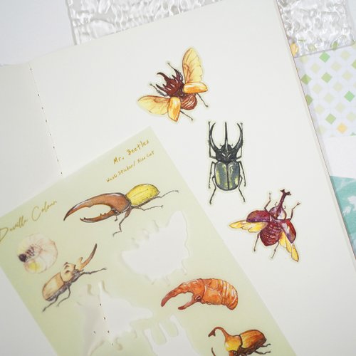Deville Colour 【甲蟲先生】水彩插畫 和紙貼紙 手帳 昆蟲 自然 獨角仙 大兜蟲