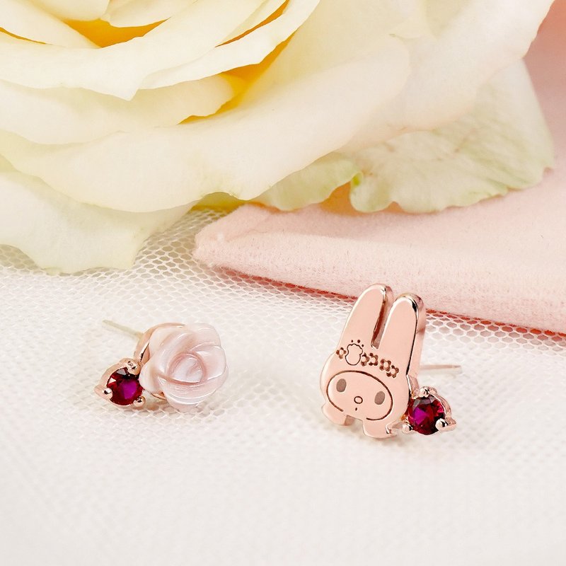 Kuromi & MyMelody Flower Series-Melody Pearl Flower Sterling Silver Earrings - Earrings & Clip-ons - Sterling Silver Pink