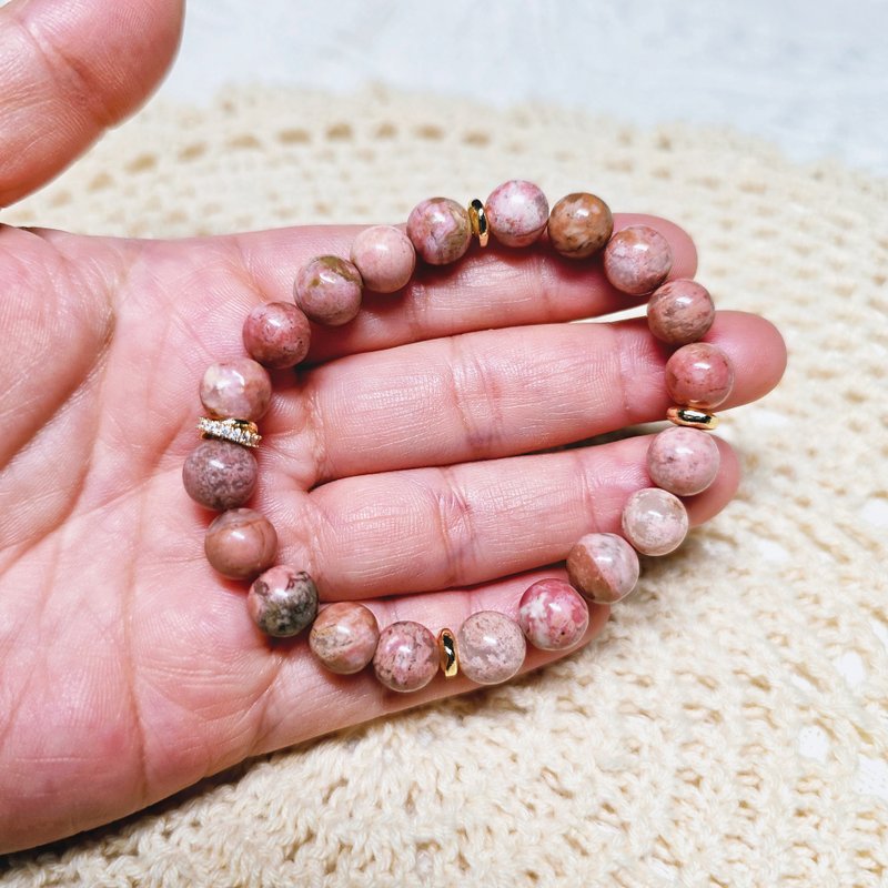 Natural old mineral rose glow simple design bracelet - สร้อยข้อมือ - คริสตัล 