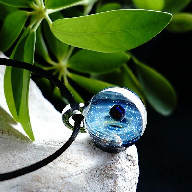 Planet & Meteorite World ver Nebula Black Opal, Meteorite Glass Pendant Space [Free Shipping] - Necklaces - Glass Blue