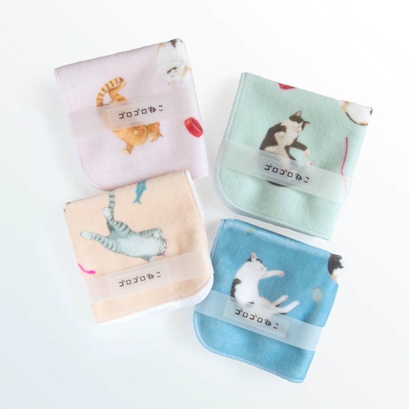 ゴロゴロねこ　ハンカチ　綿100% - 手帕 - 棉．麻 粉紅色
