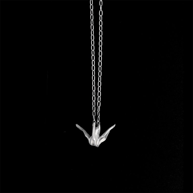 Origami Crane Necklace Silver 99.9 Pure Silver - Necklaces - Silver Silver