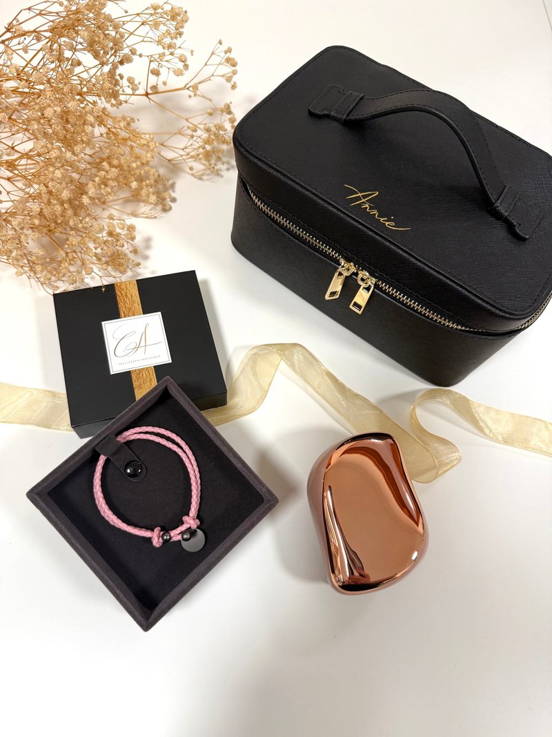 【組合禮物】真皮 化妝箱 手皮繩 按摩梳  客製化 送禮 婚禮小物 - 居家收納/收納盒/儲物盒 - 真皮 黑色
