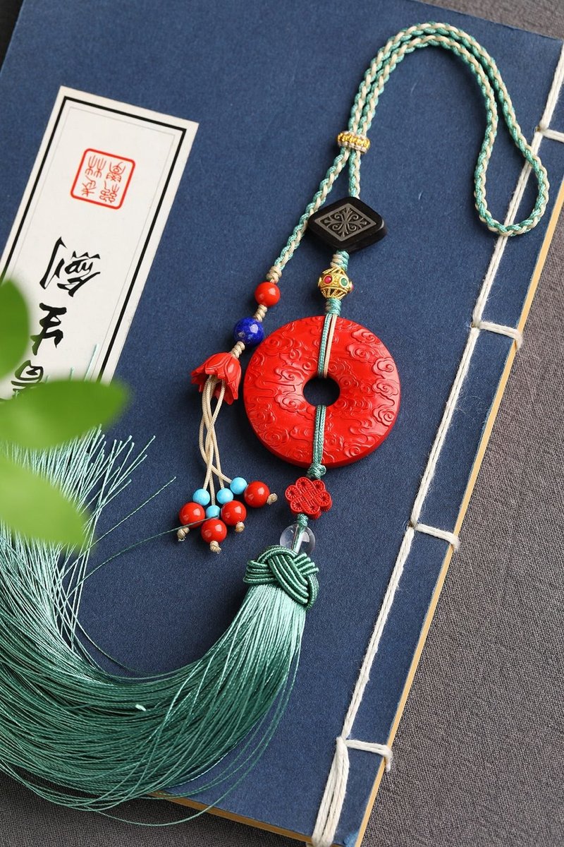 天然原礦硃砂精品紅砂祥云平安扣包掛車掛萬能掛 精品原創 - 鑰匙圈/鑰匙包 - 寶石 