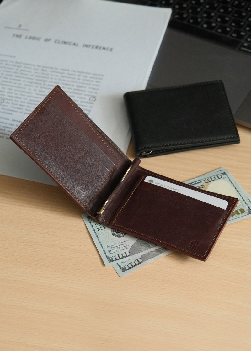 [Classic Money Clip] Vegetable Tanned Leather/Card Clip/Short Clip/Black/Dark Brown/Father's Day - กระเป๋าสตางค์ - หนังแท้ สีดำ