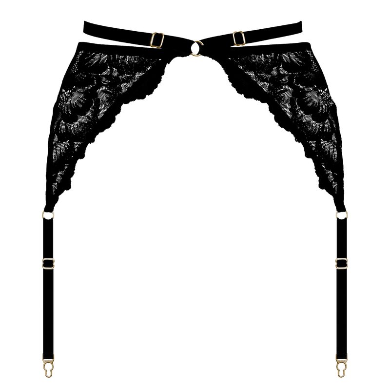 Black lace garter belt - Elastic floral lace suspender belt - Stockings belt - 女內衣褲 - 聚酯纖維 黑色