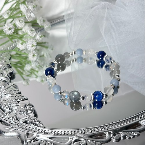 Peace & Simple 藍調華爾滋水晶設計手串 - 藍晶石、月光石、蘇打石、天使石