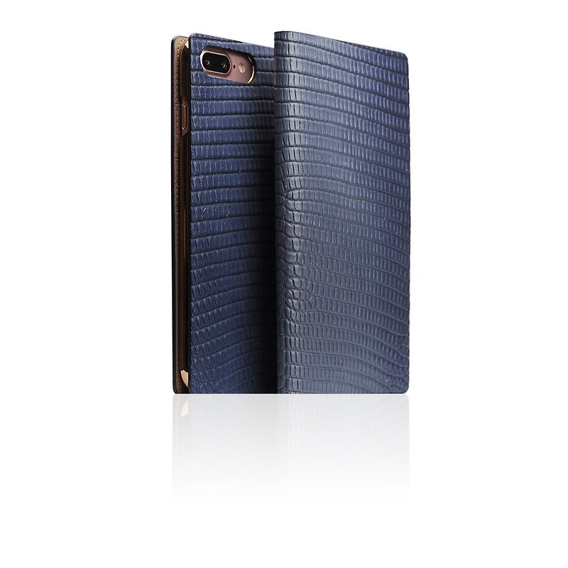 SLG Design iPhone 8 / 7 Plus D3 ILL Lizard Side Leather Leather Case - Blue - เคส/ซองมือถือ - หนังแท้ สีน้ำเงิน