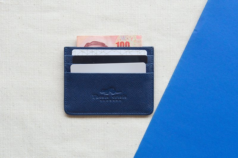 H - LEATHER CARD HOLDER/WALLET-BLUE/NAVY - 長短皮夾/錢包 - 真皮 藍色