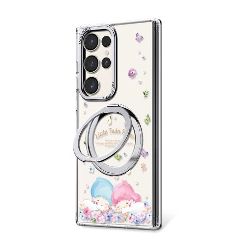 apbs 雅品仕 水晶彩鑽手機殼 三麗鷗 Samsung S25/S24/S23 360旋轉磁吸立架手機殼-午覺雙子星