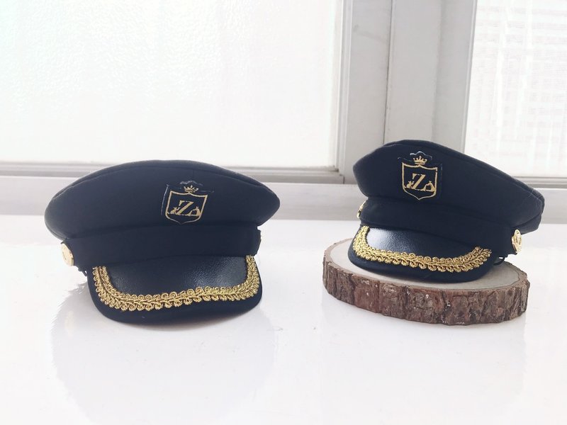 【ZAZAZOO】寵物皇家軍禮帽/機長帽/車長帽/警長帽/海軍帽 - 寵物衣服 - 棉．麻 黑色