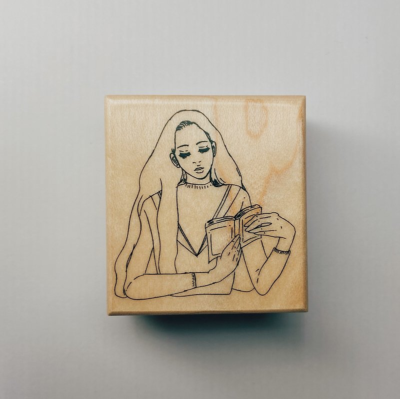 Reading room girl wood stamp - ตราปั๊ม/สแตมป์/หมึก - ไม้ สีส้ม