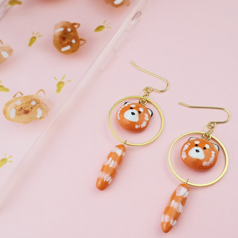 Fairy Maiden's Heart Original Baby Cat With Its Tail 18k Gold Earrings - ต่างหู - ดินเหนียว สีแดง