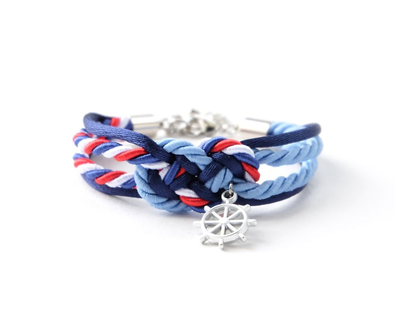 Infinity knot Ship wheel bracelet in navy blue /matte cornflower blue /Tri-color - 手鍊/手環 - 其他材質 藍色